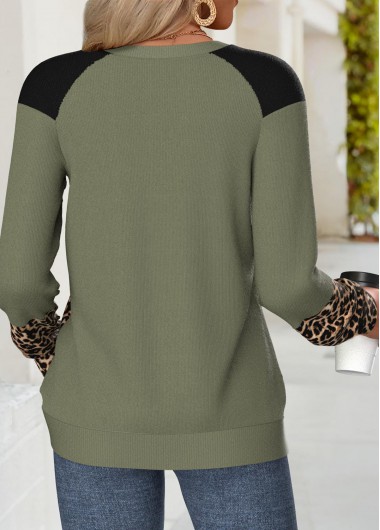 Olive Green tops,Leopard tops,Animal Print tops,ROTITA Tummy Coverage Leopard Olive Green Round Neck Sweatshirt