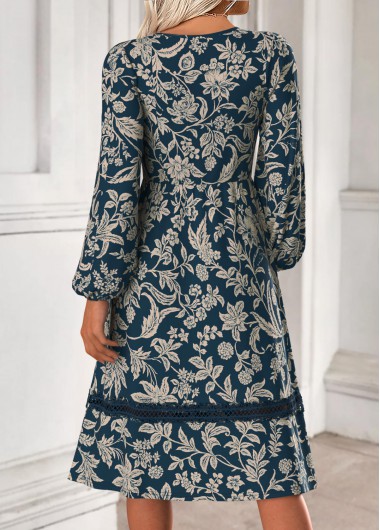 Blue dresses,Tribal dresses,Everyday dresses,Casual dresses,ROTITA Tummy Coverage Tribal Print Blue V Neck Dress
