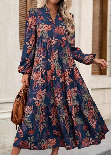 Multi Color dresses,Floral dresses,Plants dresses,Everyday dresses,Casual dresses,ROTITA Tummy Coverage Floral Print Multi Color Split Neck Dress