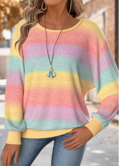 Multi Color tops,Ombre tops,ROTITA Tummy Coverage Ombre Multi Color Round Neck T Shirt