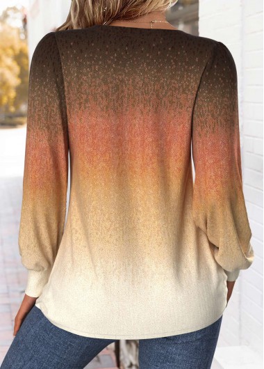 Multi Color tops,Ombre tops,ROTITA Tuck Stitch Ombre Multi Color V Neck T Shirt