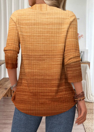 Light Camel tops,Ombre tops,ROTITA Tummy Coverage Ombre Light Camel Cross Collar T Shirt