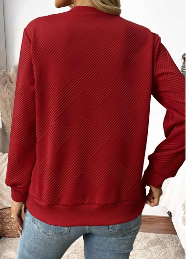 Wine Red tops,Plain Color tops,ROTITA Button Wine Red Asymmetrical Neck Long Sleeve Sweatshirt