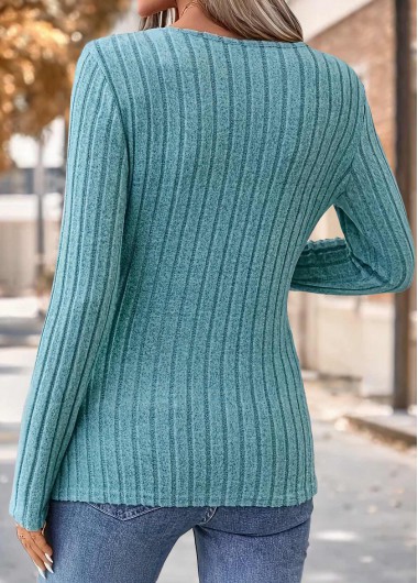 Mint Green tops,Plain Color tops,ROTITA Patchwork Multi Color V Neck Long Sleeve T Shirt