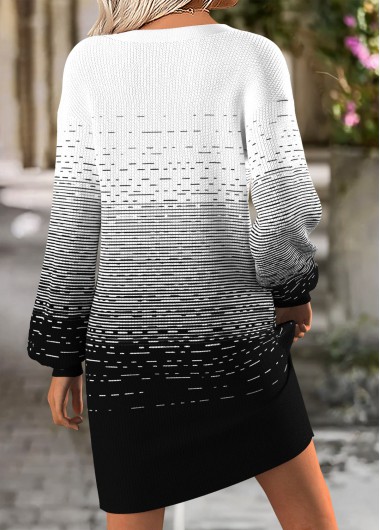 Black dresses,Ombre dresses,Casual dresses,ROTITA Tummy Coverage Ombre Black Short Round Neck Dress