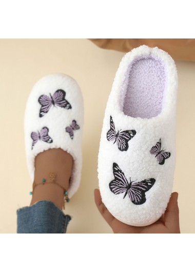 White shoes,Animal Print shoes,Butterfly Print White Falt Closed Toe Slippers
