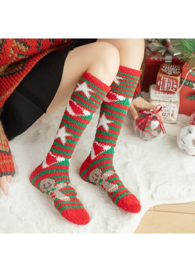 Red accessories,Christmas accessories,Christmas Red Striped Knee High Socks