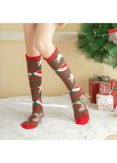 Red accessories,Christmas accessories,Christmas Red Striped Knee High Socks