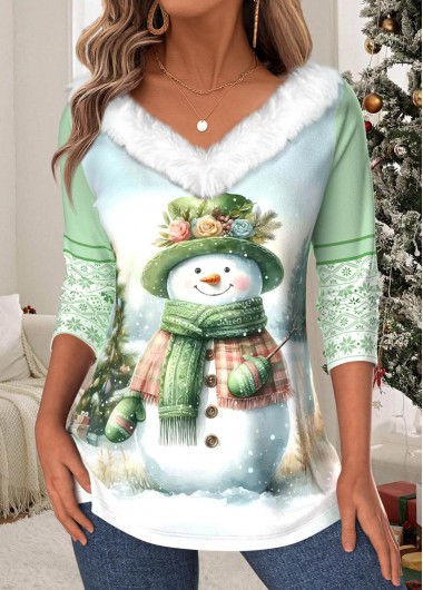 Light Green tops,Christmas tops,ROTITA Christmas Tummy Coverage Light Green V Neck T Shirt