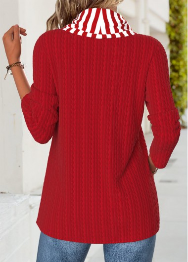 Red tops,Striped tops,Geometric tops,ROTITA Tummy Coverage Striped Red Cowl Neck Long Sleeve Sweatshirt