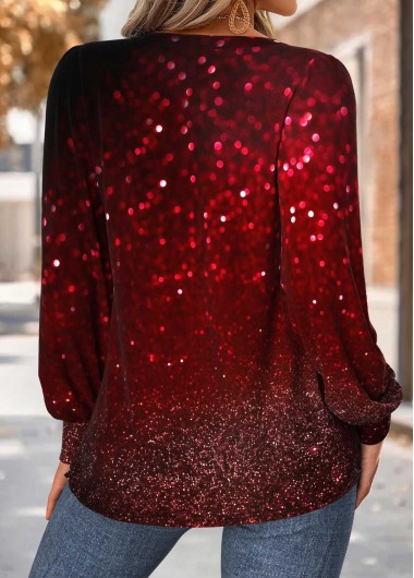 Red tops,Ombre tops,ROTITA Tummy Coverage Ombre Red V Neck T Shirt