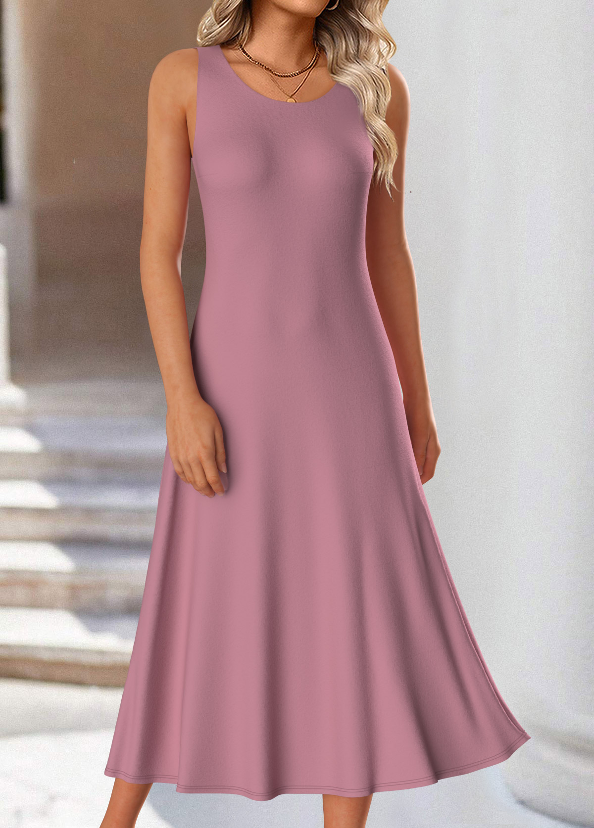 Pink dresses,Ombre dresses,Everyday dresses,Casual dresses,ROTITA Two Piece Ombre Pink Round Neck Dress and Cardigan