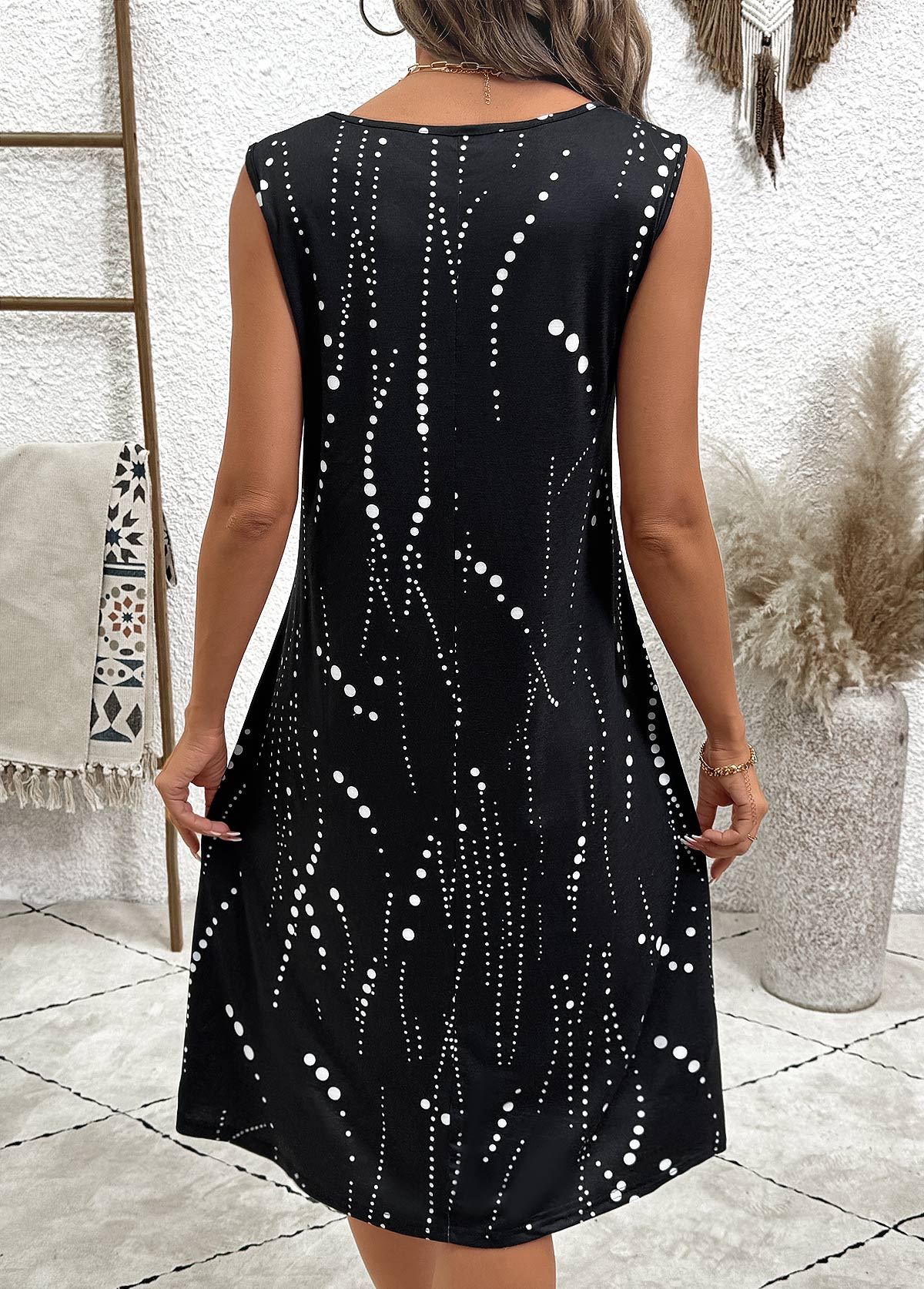 Black dresses,Dot dresses,Everyday dresses,Casual dresses,ROTITA Tummy Coverage Polka Dot Black Dress and Cardigan