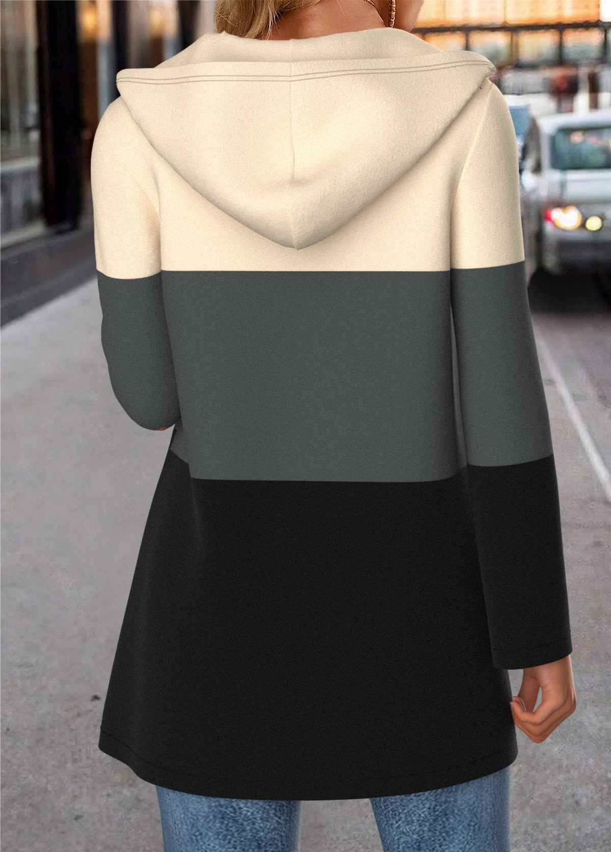 Multi Color tops,Plain Color tops,ROTITA Tummy Coverage Multi Color Hooded Long Sleeve Coat