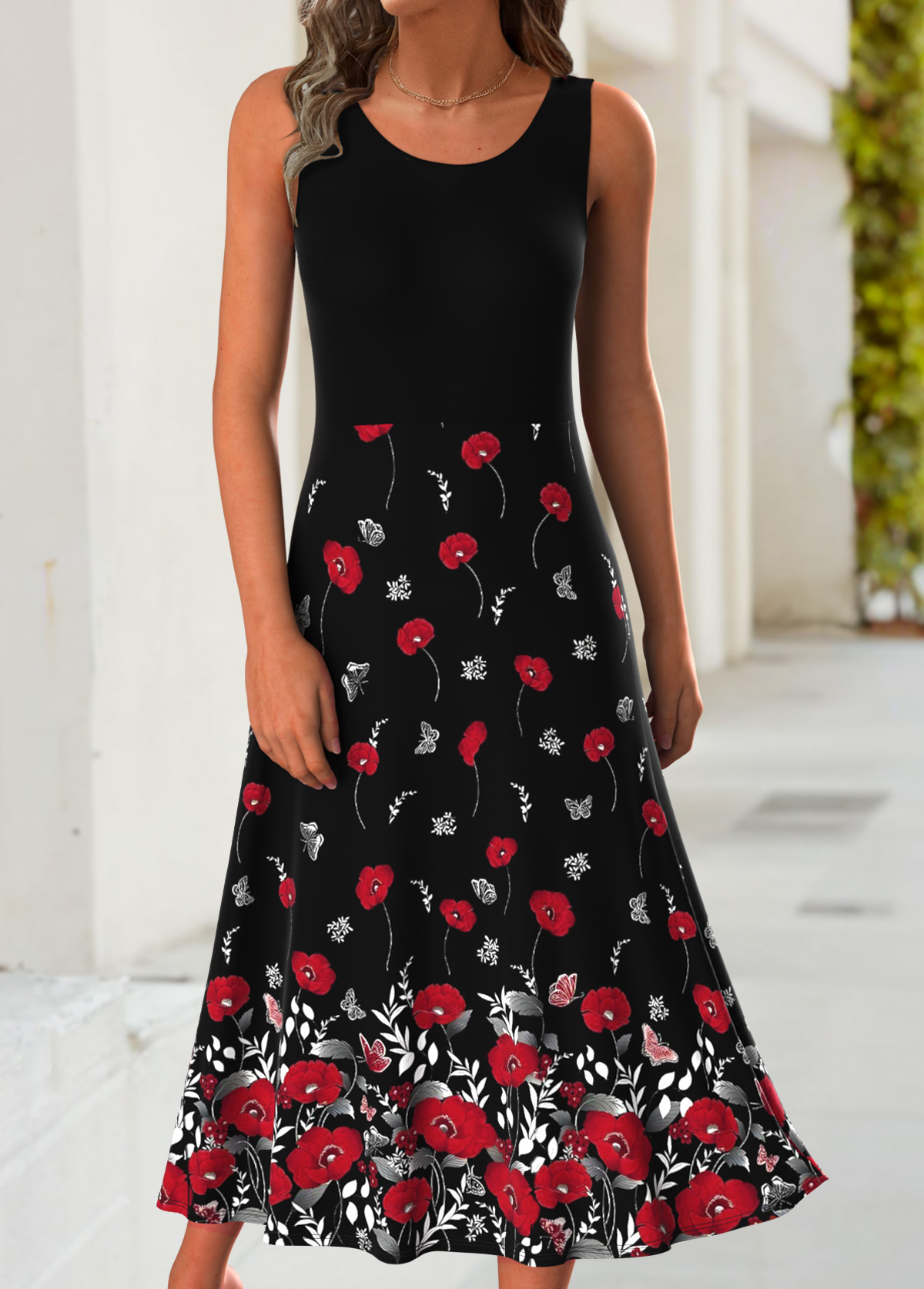Red dresses,Floral dresses,Plants dresses,Everyday dresses,Casual dresses,ROTITA Tummy Coverage Floral Print Red Dress and Cardigan