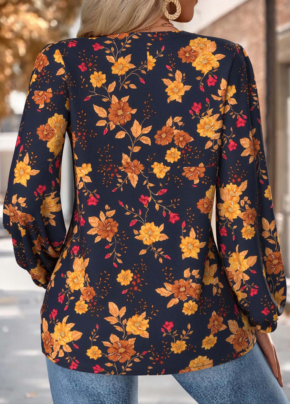Multi Color tops,Floral tops,Plants tops,ROTITA Tummy Coverage Floral Print Multi Color V Neck Blouse