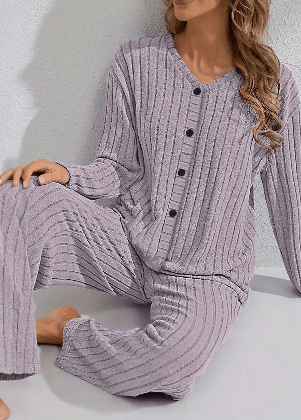 Dusty Purple loungewear,Plain Color loungewear,Dusty Purple V Neck Lounge Top and Pants