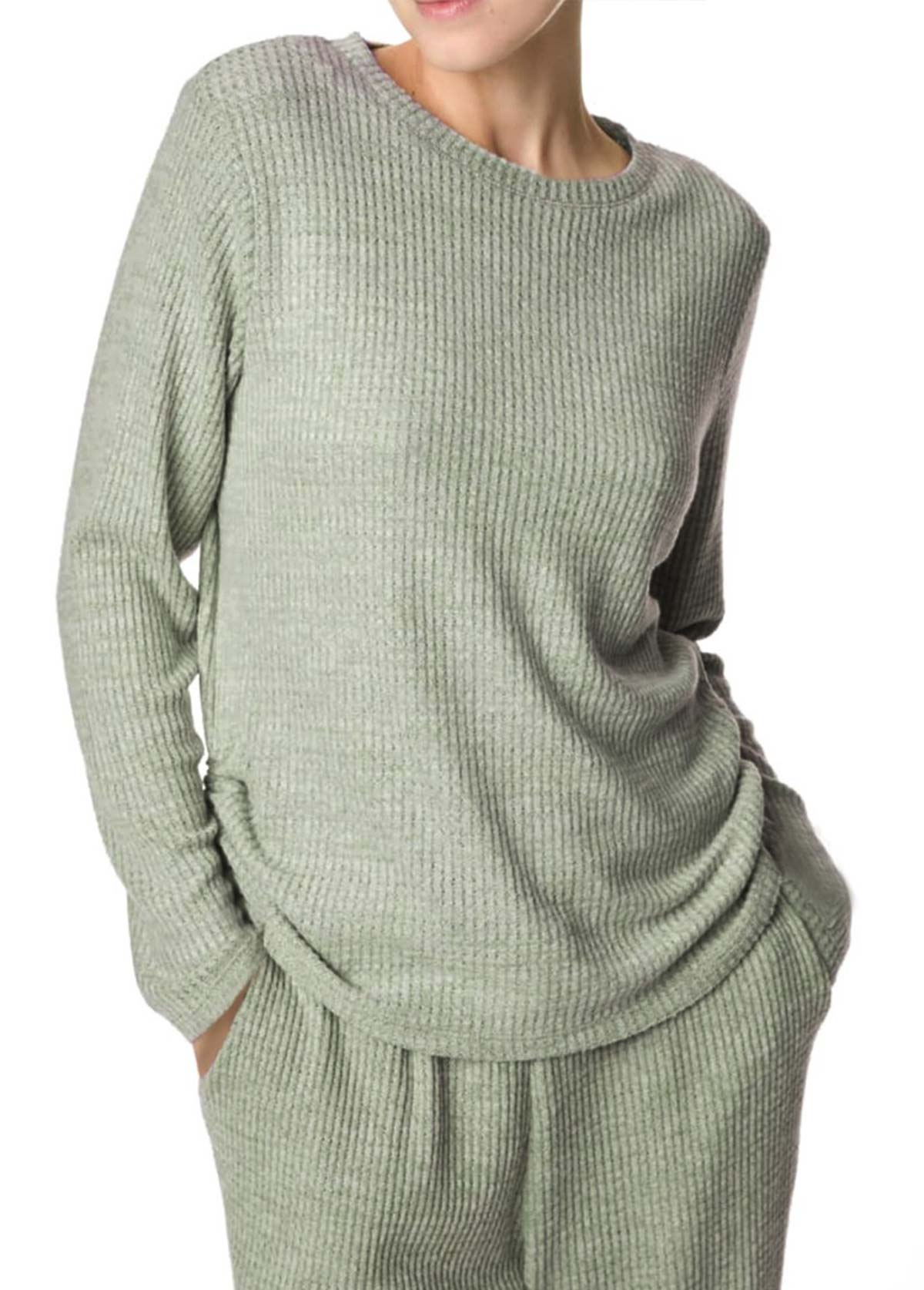 Light Green loungewear,Plain Color loungewear,Light Green Round Neck Lounge Top and Pants