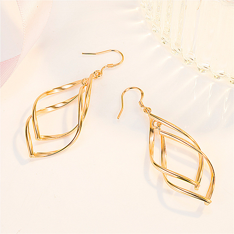 Golden jewelry,Golden Color Alloy Detail Geometric Earrings