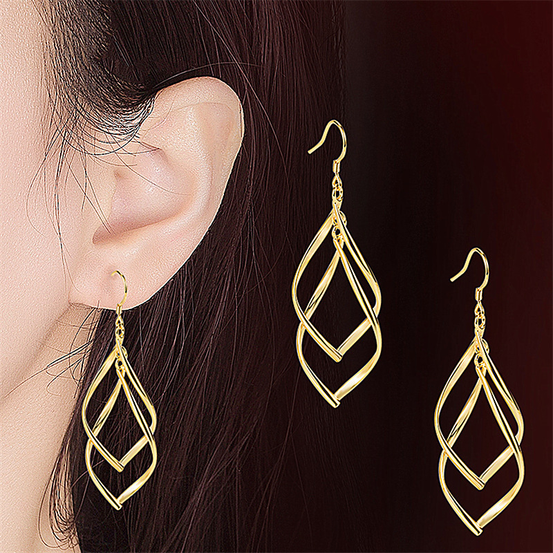 Golden jewelry,Golden Color Alloy Detail Geometric Earrings