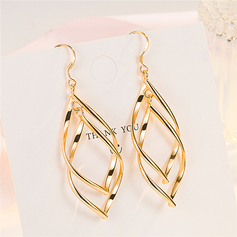Golden jewelry,Golden Color Alloy Detail Geometric Earrings
