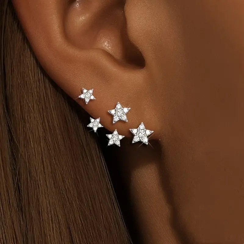 Silver jewelry,Silver Color Star Alloy Detail Earrings