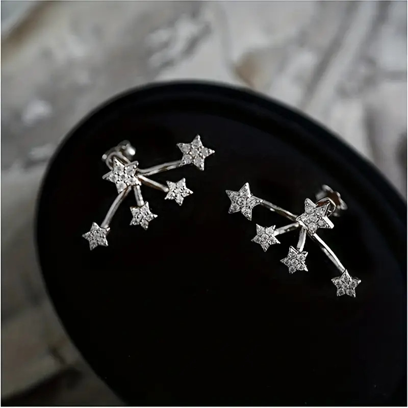 Silver jewelry,Silver Color Star Alloy Detail Earrings