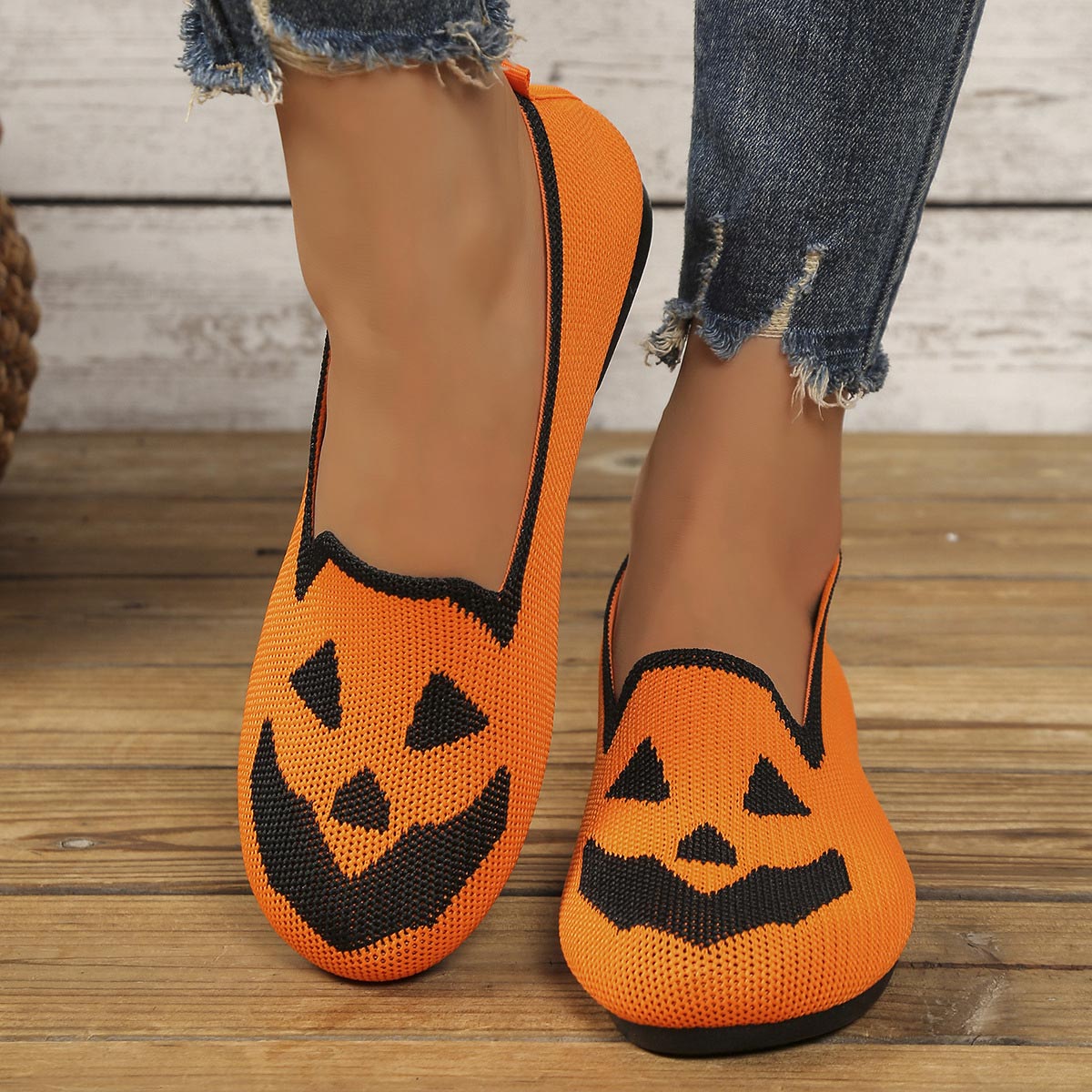 Orange shoes,Halloween shoes,Halloween Orange Color Falt Closed Toe