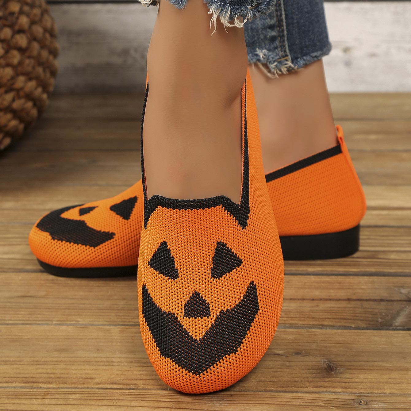 Orange shoes,Halloween shoes,Halloween Orange Color Falt Closed Toe