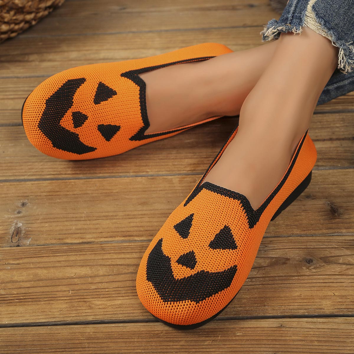 Orange shoes,Halloween shoes,Halloween Orange Color Falt Closed Toe