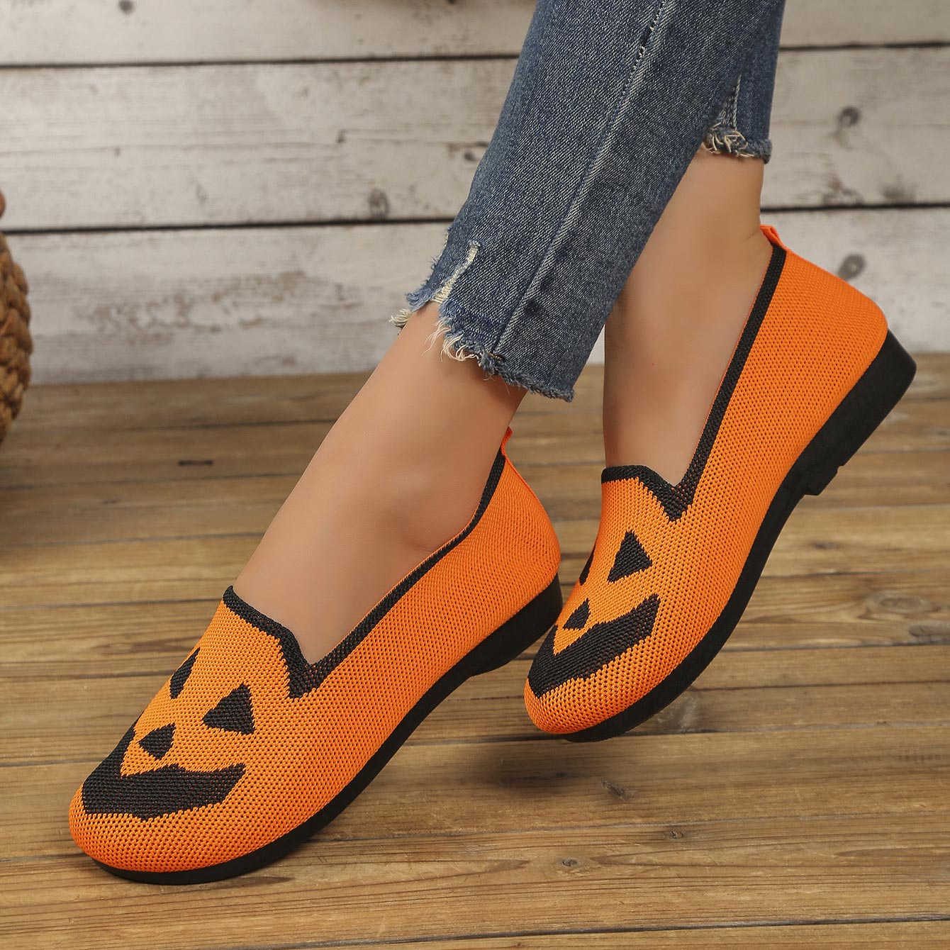 Orange shoes,Halloween shoes,Halloween Orange Color Falt Closed Toe