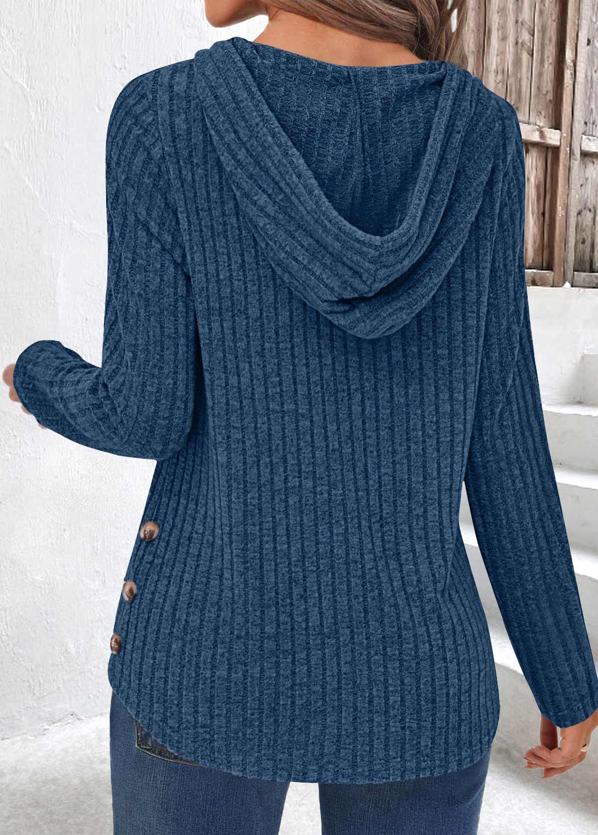 Navy tops,Plain Color tops,ROTITA Tummy Coverage Navy Long Sleeve Hoodie
