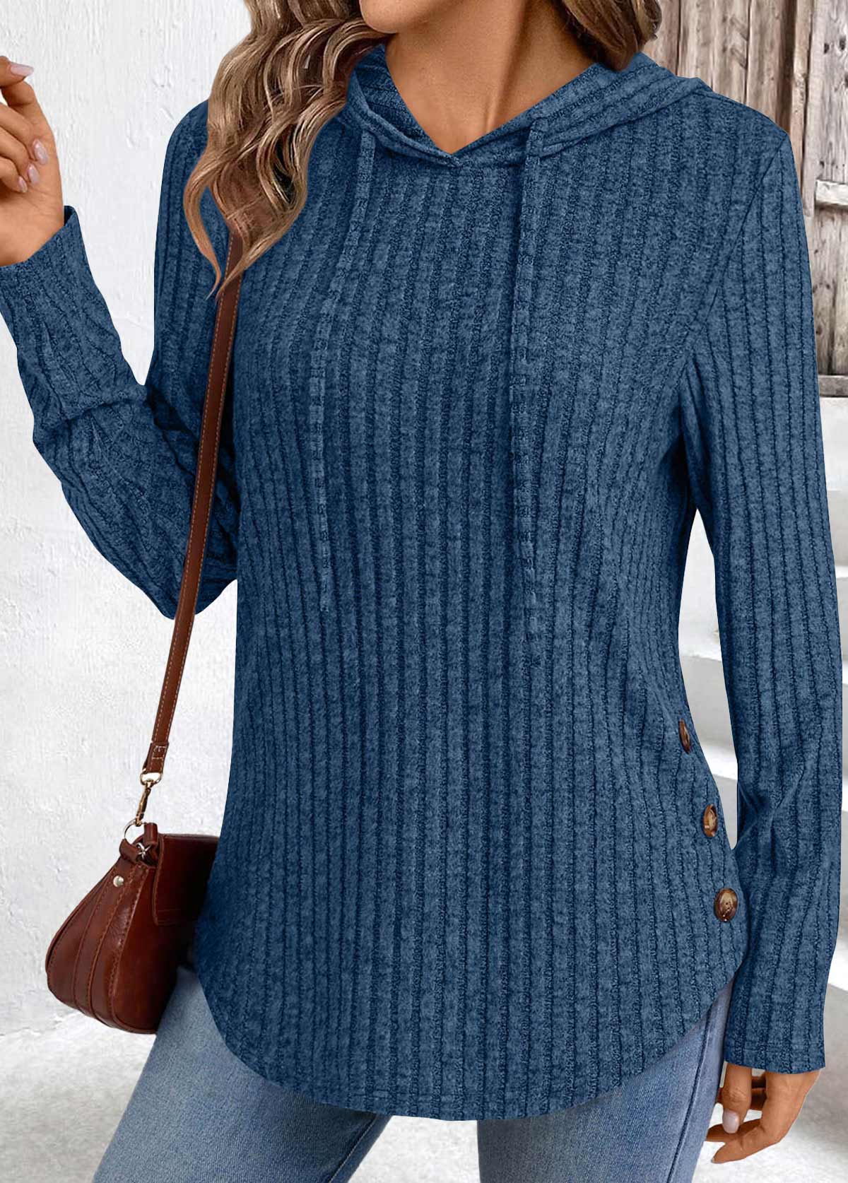 Navy tops,Plain Color tops,ROTITA Tummy Coverage Navy Long Sleeve Hoodie