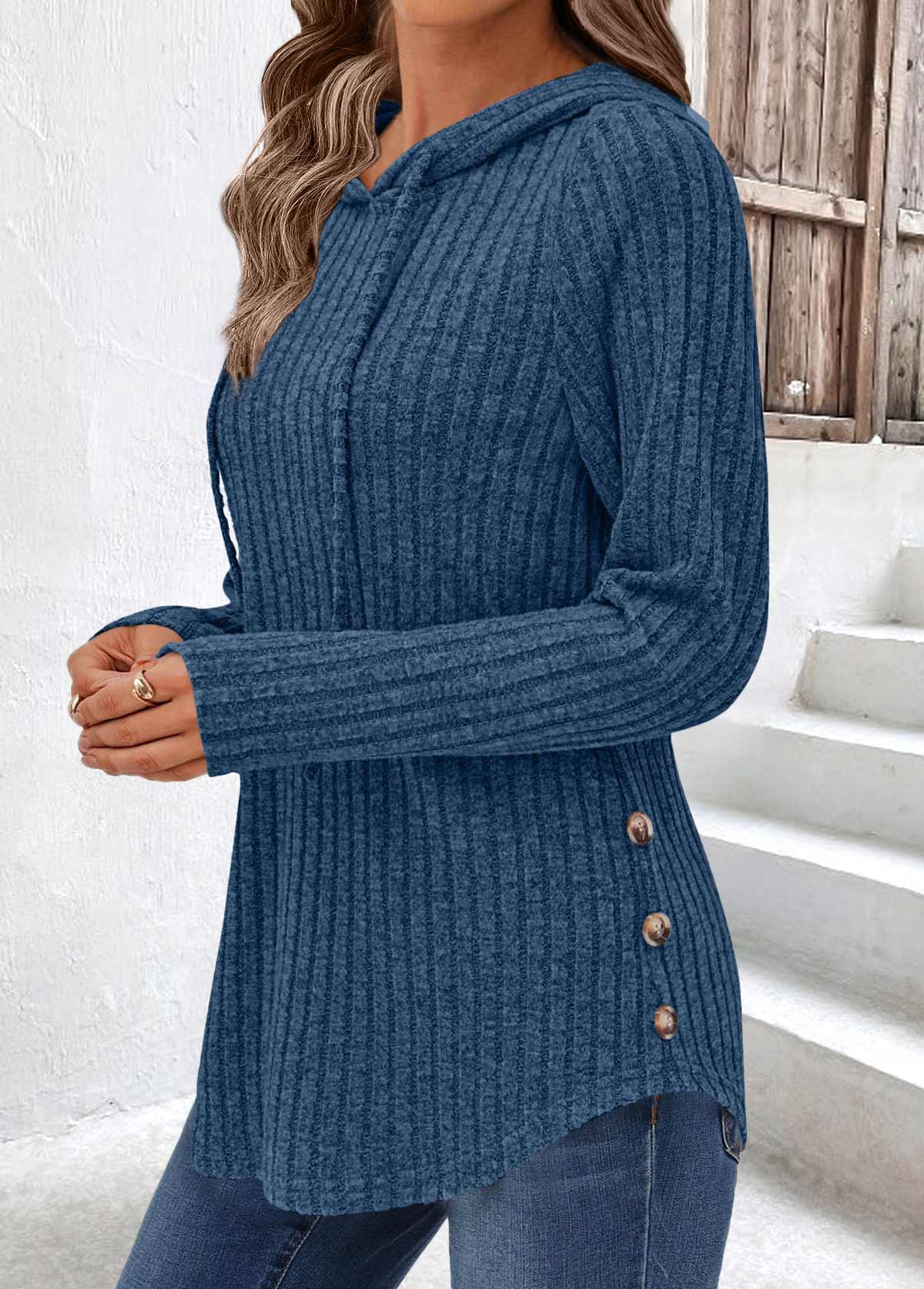 Navy tops,Plain Color tops,ROTITA Tummy Coverage Navy Long Sleeve Hoodie