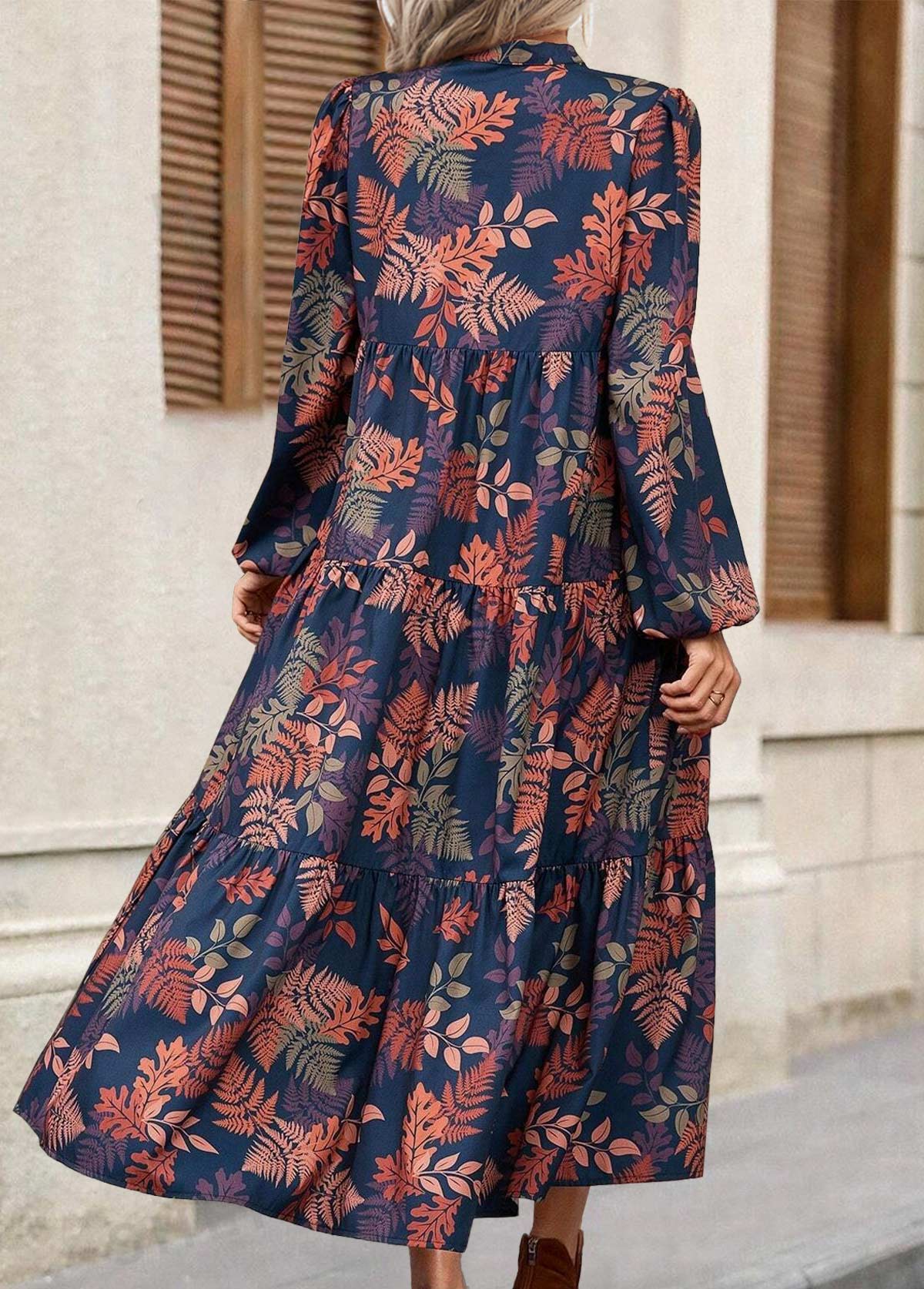 Multi Color dresses,Floral dresses,Plants dresses,Everyday dresses,Casual dresses,ROTITA Tummy Coverage Floral Print Multi Color Split Neck Dress