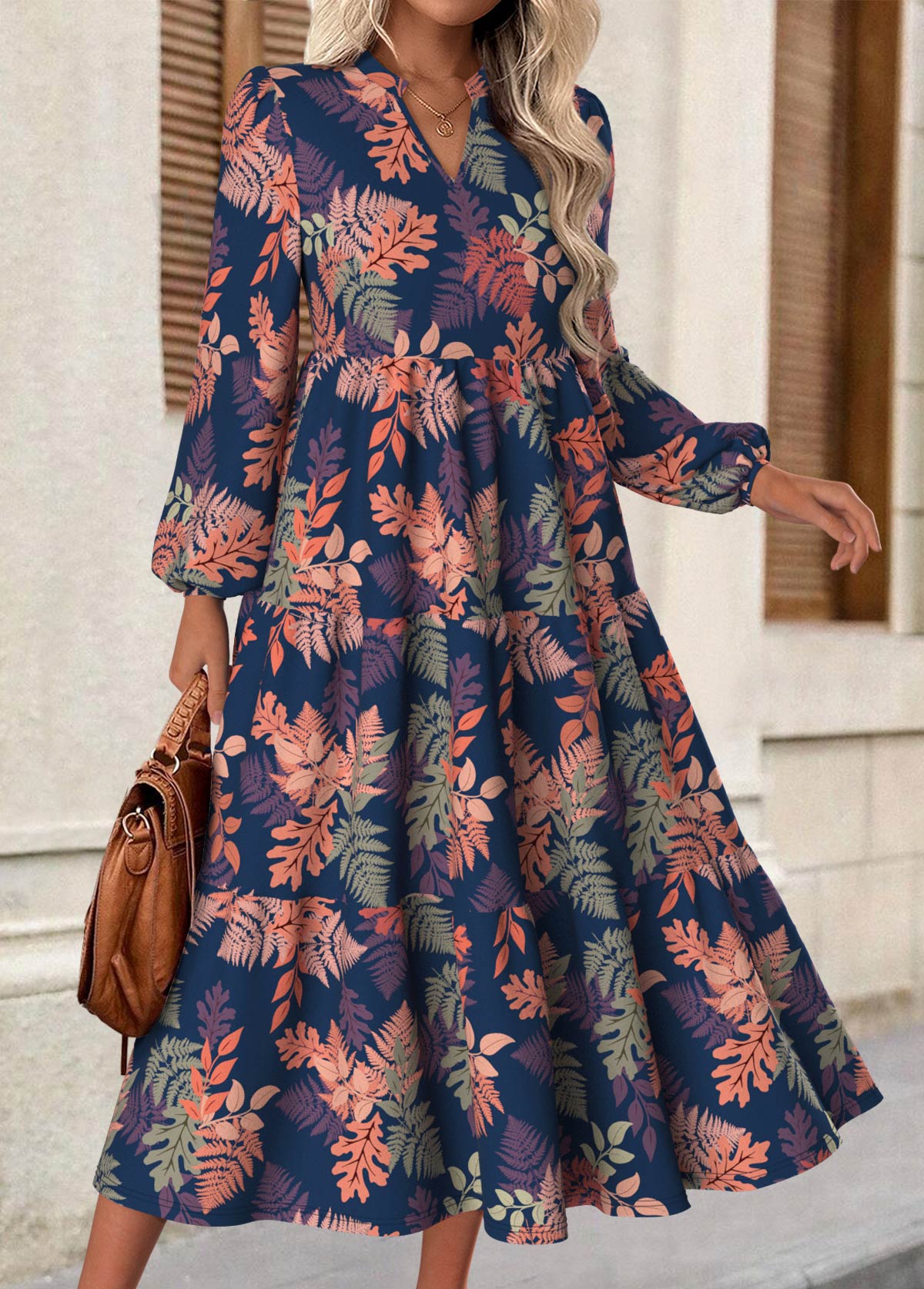 Multi Color dresses,Floral dresses,Plants dresses,Everyday dresses,Casual dresses,ROTITA Tummy Coverage Floral Print Multi Color Split Neck Dress