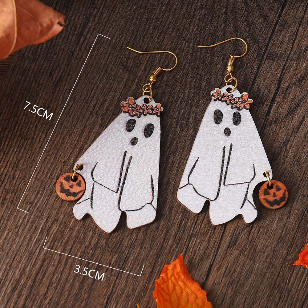 White jewelry,Plants jewelry,White Ghost Pumpkin Design Wood Earrings
