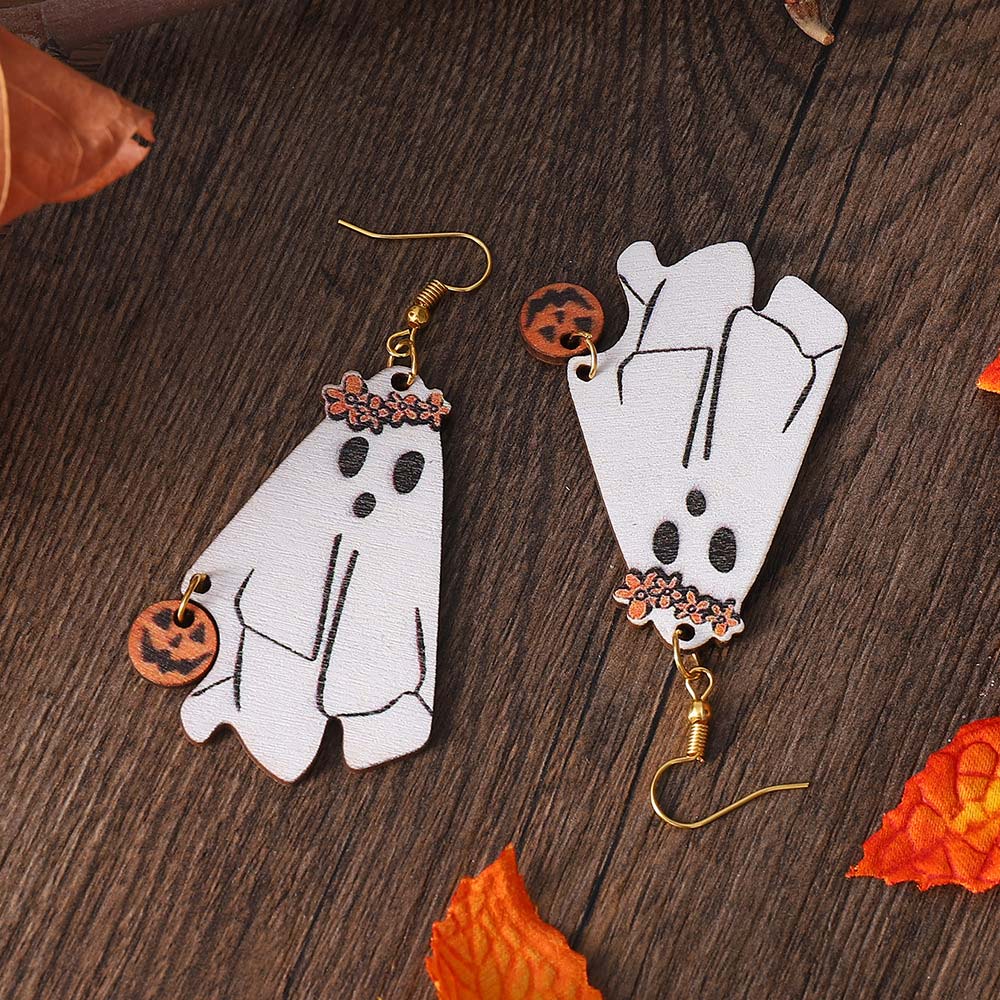 White jewelry,Plants jewelry,White Ghost Pumpkin Design Wood Earrings