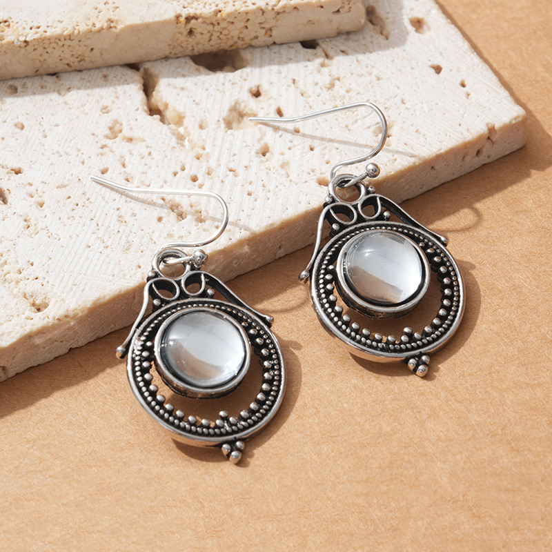 Silver jewelry,Geometric jewelry,Round Silver Teardrop Hollow Alloy Earrings