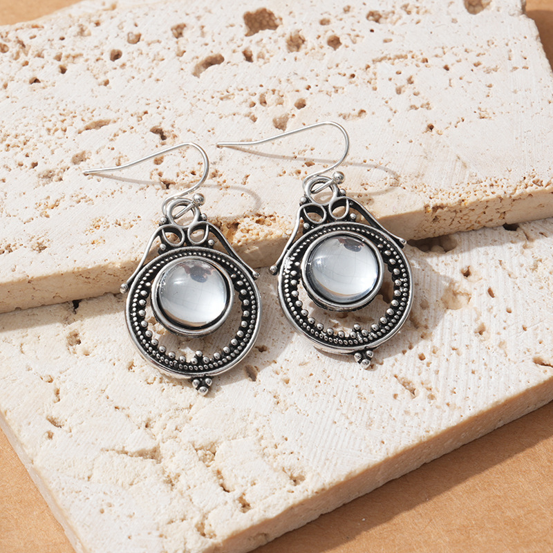 Silver jewelry,Geometric jewelry,Round Silver Teardrop Hollow Alloy Earrings