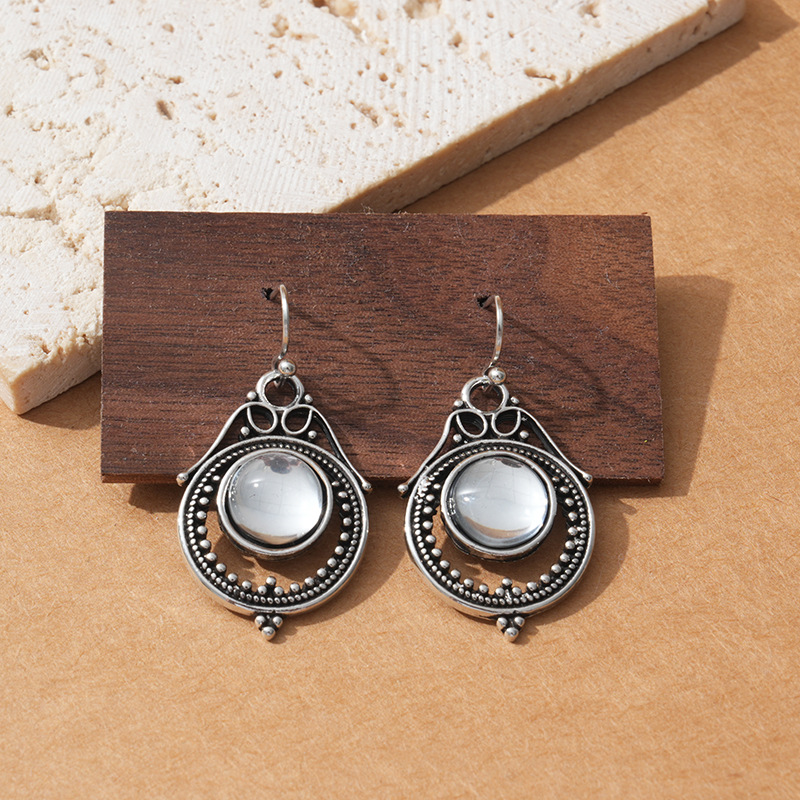 Silver jewelry,Geometric jewelry,Round Silver Teardrop Hollow Alloy Earrings