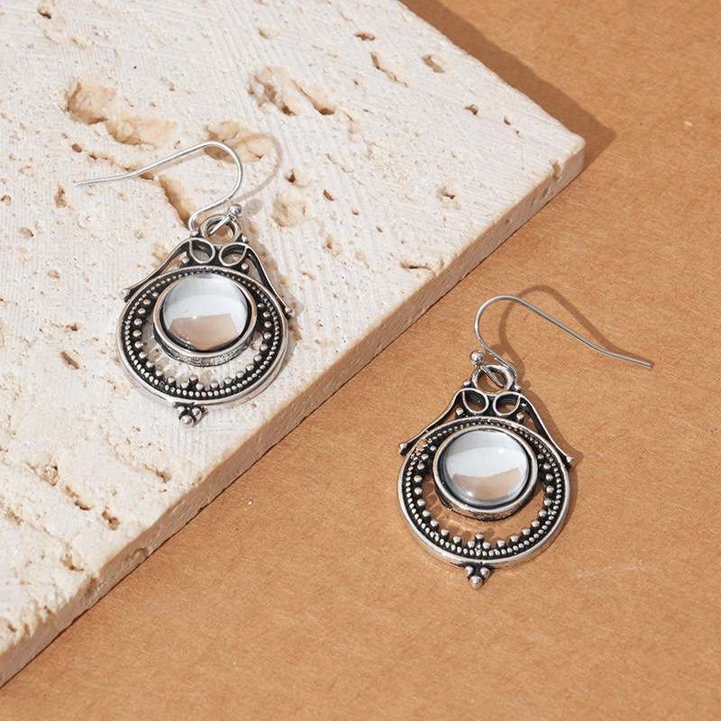 Silver jewelry,Geometric jewelry,Round Silver Teardrop Hollow Alloy Earrings