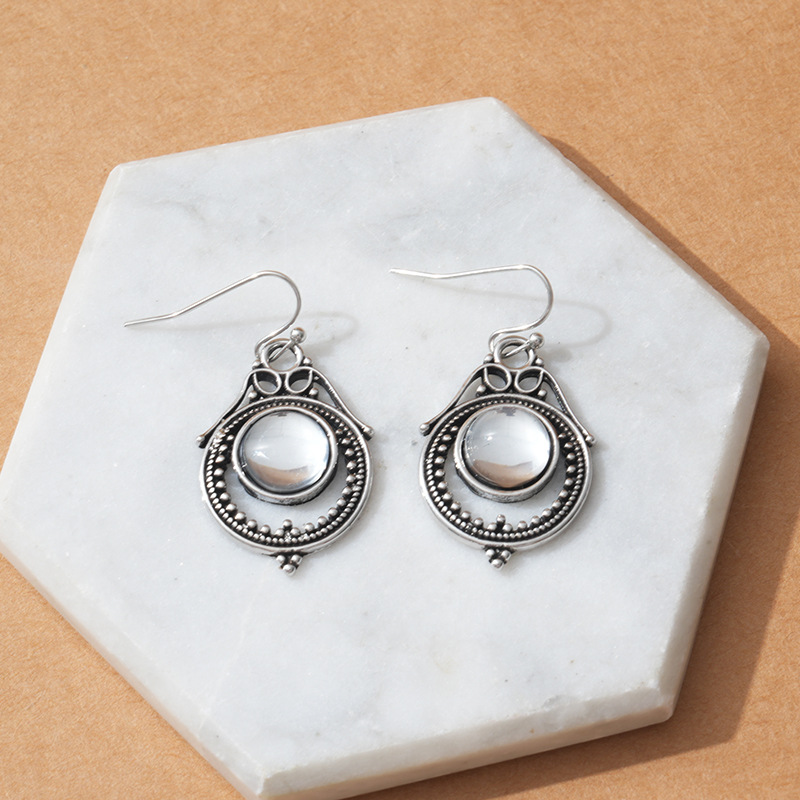 Silver jewelry,Geometric jewelry,Round Silver Teardrop Hollow Alloy Earrings