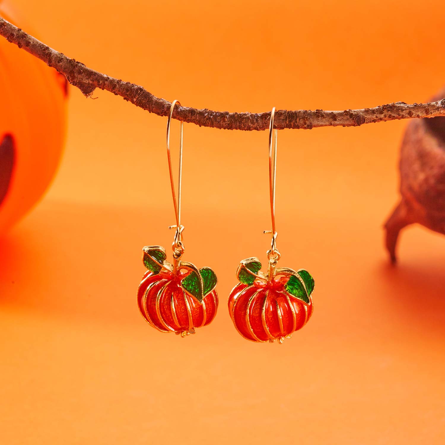 Orange jewelry,Plants jewelry,Halloween Pumpkin Orange Plants Alloy Earrings