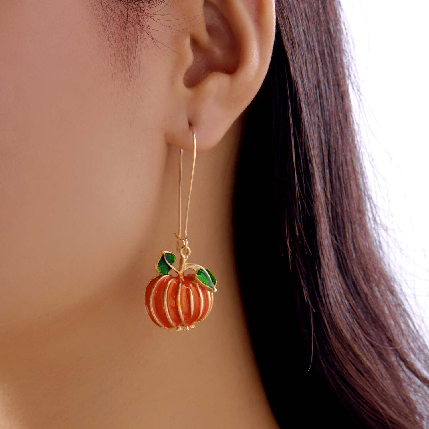 Orange jewelry,Plants jewelry,Halloween Pumpkin Orange Plants Alloy Earrings