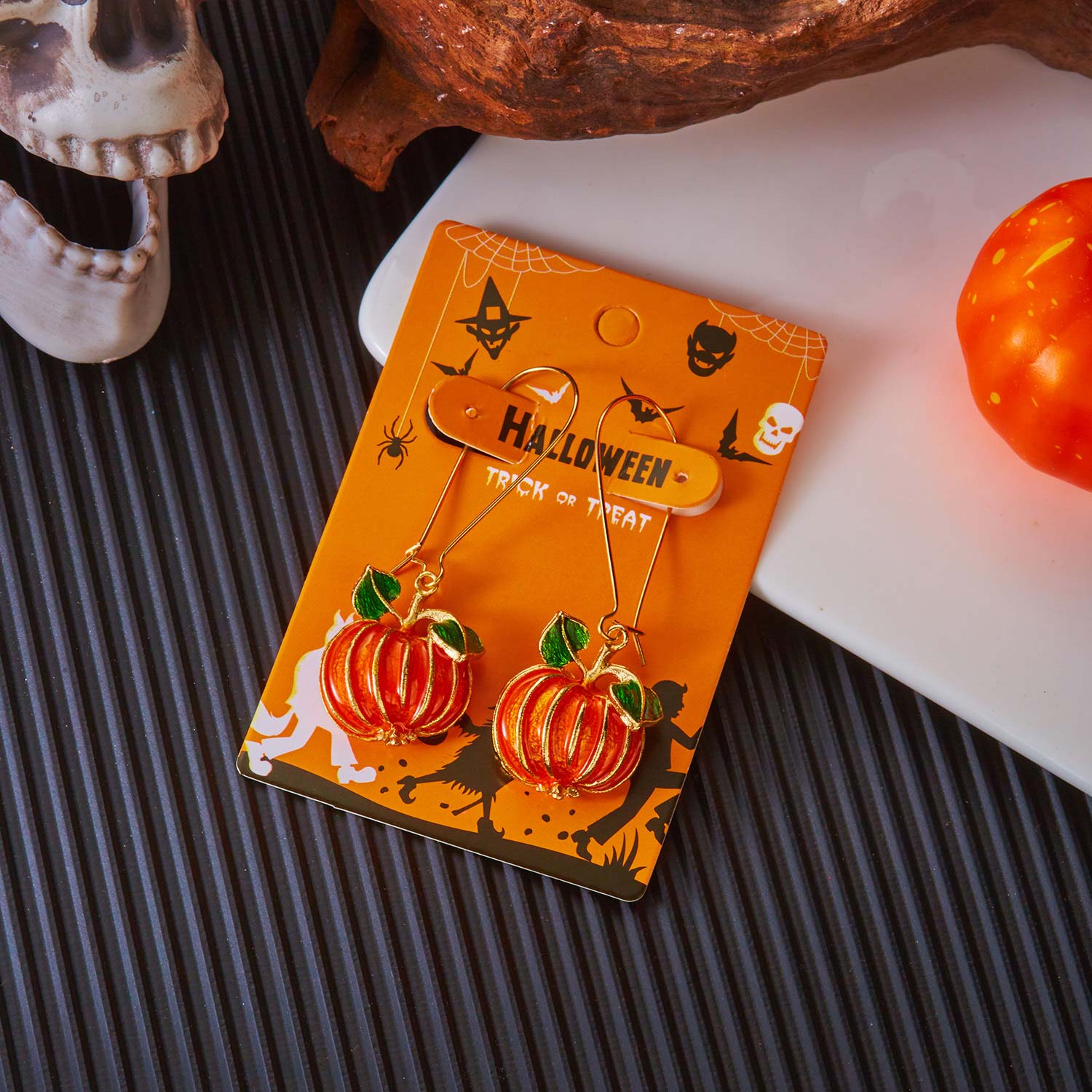 Orange jewelry,Plants jewelry,Halloween Pumpkin Orange Plants Alloy Earrings