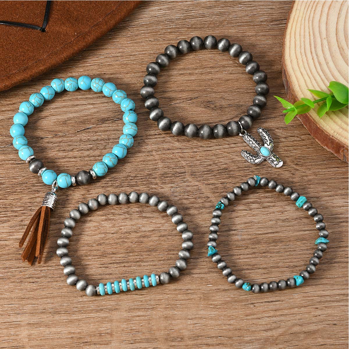 Turquoise jewelry,Other jewelry,Turquoise Beaded Tassel Design Bracelet Set