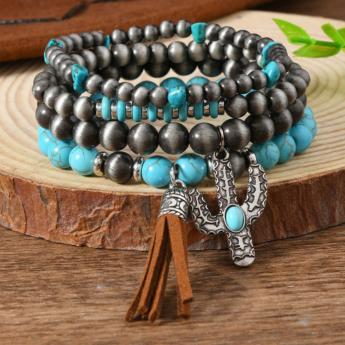 Turquoise jewelry,Other jewelry,Turquoise Beaded Tassel Design Bracelet Set