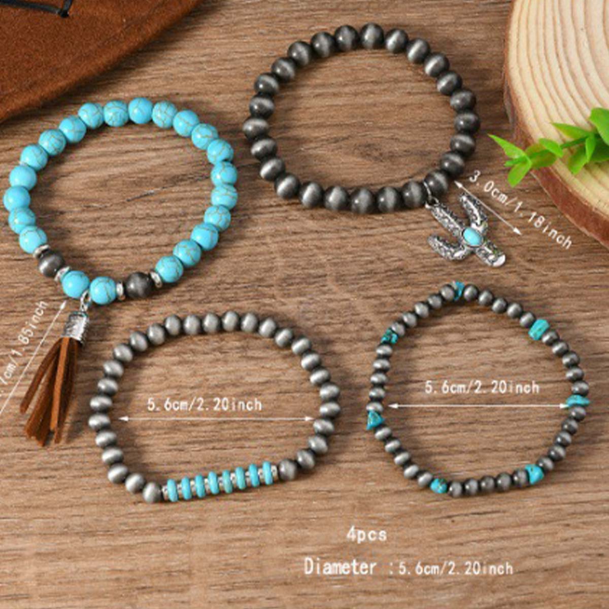 Turquoise jewelry,Other jewelry,Turquoise Beaded Tassel Design Bracelet Set