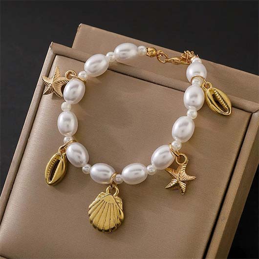 Golden jewelry,Golden Color Shell Alloy Detail Bracelet